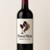 Wijnfles met het label "PowerMom", voorzien van een stijlvolle illustratie van een vrouwenprofiel in een wijnglas, met de tagline "Powered by Wine" op een witte achtergrond.